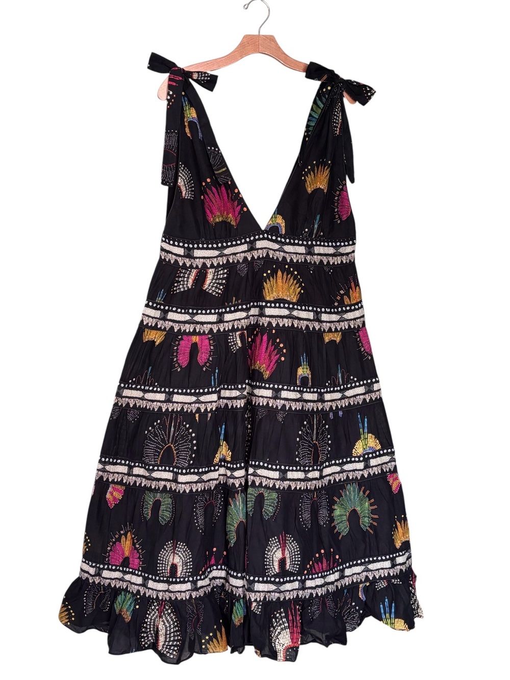 FARM Rio Wonderful Headdress V-Neck Midi Dress Xl Tiered Multicolor Print - Picture 3 of 12